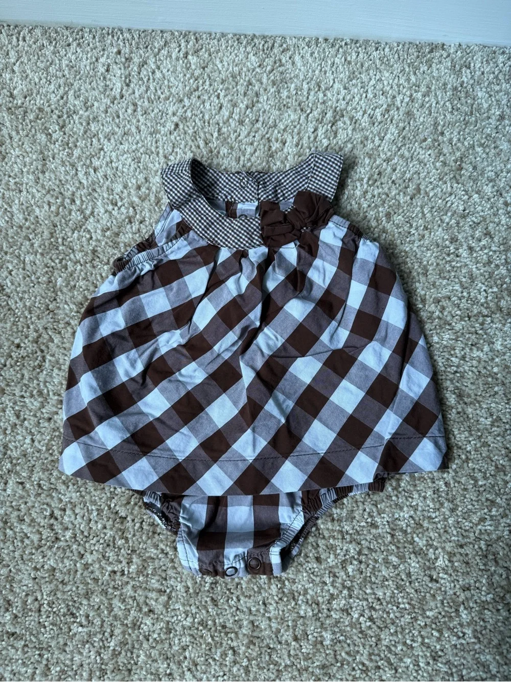 Carter's Brown and White Gingham Diaper Cover Romper